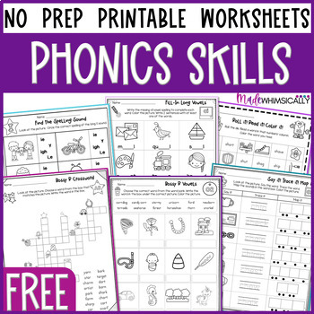 Preview of FREE Phonics Worksheets -Long Vowels, R-Vowels, Blends, Digraphs - SOR aligned