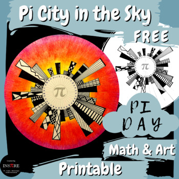 Preview of FREE Pi Day Math & Art Activity Pi City in the sky Digits Pi Skyline Cityscape