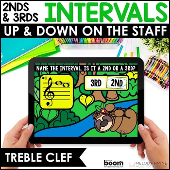 Preview of FREE Music Boom Cards™ for Piano - Intervals 2nds & 3rds - Treble Clef Staff