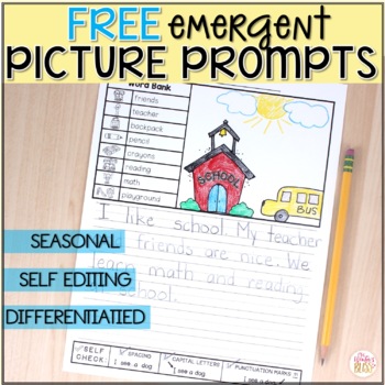 Preview of FREE Picture Writing Prompts - DIFFERENTIATED Prompts with Self Editing