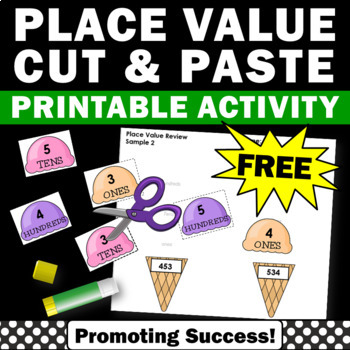 free 1st 2nd grade math cut and paste place value worksheets hundreds tens ones