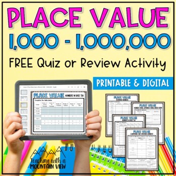 Preview of Place Value Review Activity to 1,000,000