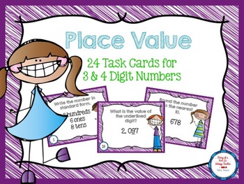 FREE Place Value Task Cards for 3 & 4 Digit Numbers