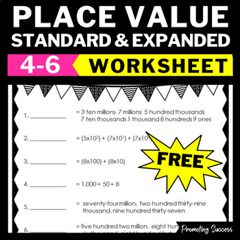 Preview of FREE Place Value Worksheet Activity Standard and Expanded Form 4th 5th Grade