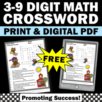 Preview of FREE Math Crossword Puzzle Place Value to Millions 4th 5th Grade Morning Work