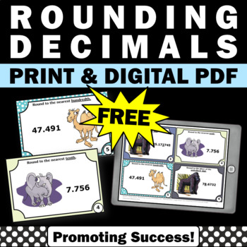 Preview of FREE Rounding Decimals Place Value Task Cards Common Core Standard 5.NBT.A.4