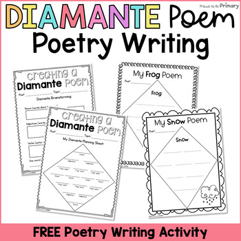 Preview of FREE Diamante Poetry Writing Activities - Poetry Month Lesson