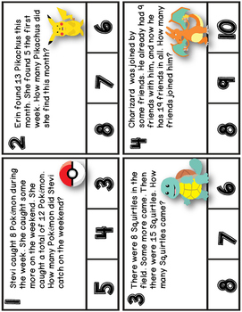 Preview of FREE Pokemon Clip Cards Math Story Problems