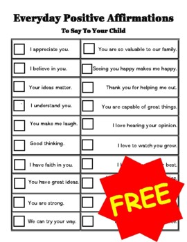 FREE! Positive Words Of Affirmation For Children Checklist by Whiz Kids ...