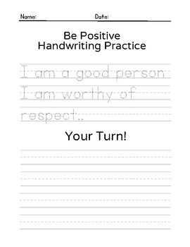 Preview of FREE Positive Words Penmanship Pages