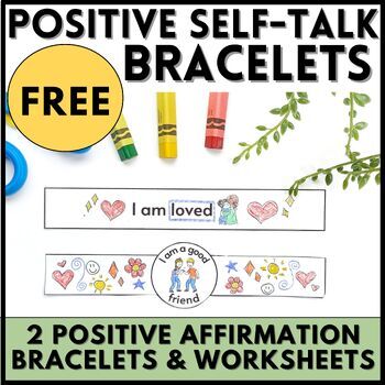 Preview of Positive Self-talk Bracelets with Positive Affirmations Coloring Page FREE