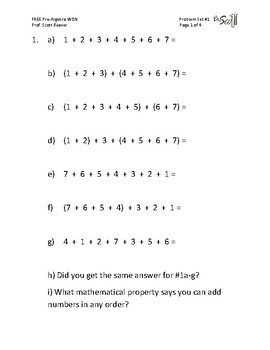 Free Pre-Algebra Won, Problem Set 1 By Scott Beaver | Tpt