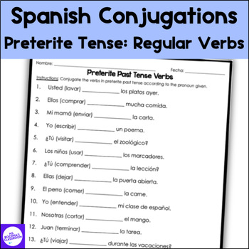 Preview of FREE Preterite Past Tense Regular Verbs Conjugation Spanish 1 or 2 Review