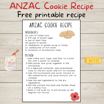 Preview of FREE Printable ANZAC Cookie Recipe