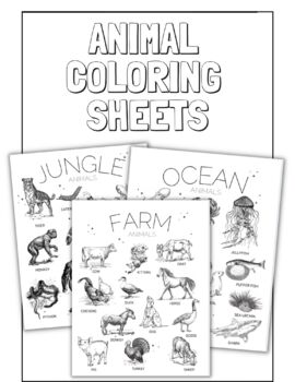 Preview of FREE Printable Animal Coloring Sheets: Farm, Ocean & Jungle Animals