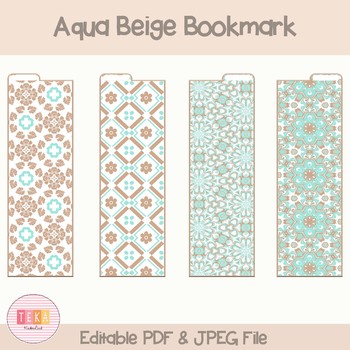 free printable aqua beige bookmarks with tabs planner divider editable