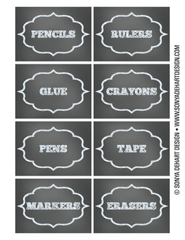 FREE Printable Chalkboard School Supply Labels by Sonya DeHart Design