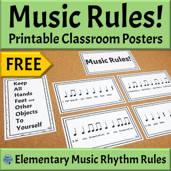 Preview of FREE Printable Elementary Music Classroom Rules Posters for Back to School