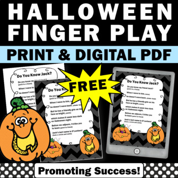 Preview of FREE Halloween Poetry Fingerplay Song Preschool Kindergarten 1st Grade Reading