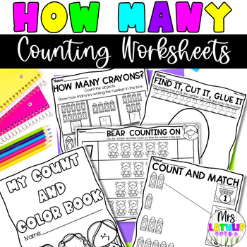 Preview of FREE Printable Math Counting Worksheets for Kindergarten