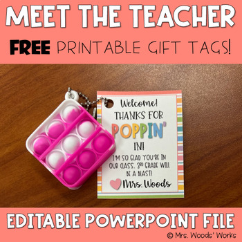 Preview of FREE Printable Back to School Gift Tags: Thanks for Poppin' In; Pop-its or candy