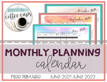 Preview of FREE Printable Monthly Calendar 2021-2022
