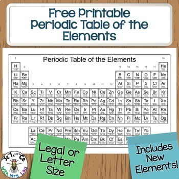 Preview of FREE Printable Periodic Table: Legal Size and 2 page Landscape Size