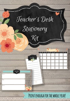 Preview of FREE Printable Chalkboard Floral Teacher Desk Stationery Kit!