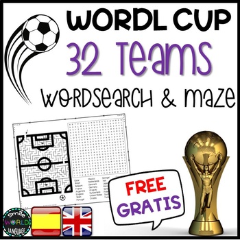 Preview of FREE Qatar 2022 Maze Wordsearch Countries World Cup Football Soccer Spanish