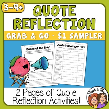 Preview of Quote Reflection Worksheets Activities to Analyze Famous Quotes SEL ELA Sampler