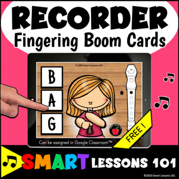 Preview of FREE RECORDER BOOM CARDS™ BAG Music Lessons for Recorder Music Google Classroom™