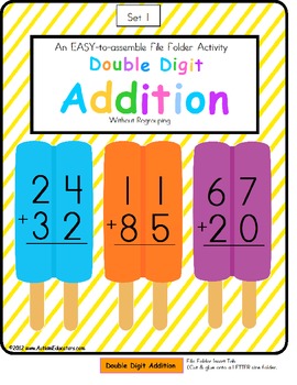 Preview of FREE Math File Folder Game Double Digit Addition NO Regrouping Ice Pop Theme