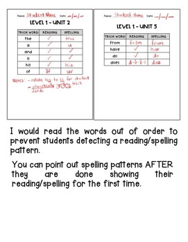 Preview of FREE RESOURCE Level 1 Trick Word Reading & Writing Checklist Fun Phonics