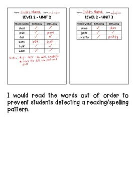 Preview of FREE RESOURCE Level 2 Trick Words Reading and Spelling Checklist - Fun Phonics