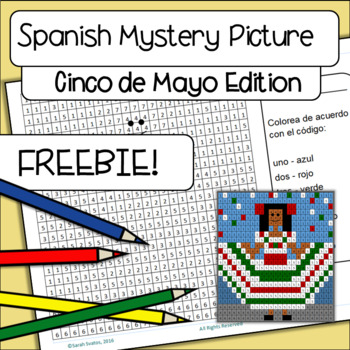 Preview of FREE RESOURCE Spanish Mystery Picture Cinco de Mayo Color By Number