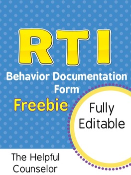 Preview of FREE RTI Behavior Documentation: Intervention & Progress Monitoring Form