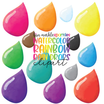 Preview of FREE Rain Drop Clipart Watercolor Rainbow