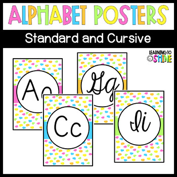Preview of EDITABLE Standard and Cursive Alphabet Posters Rainbow Bright