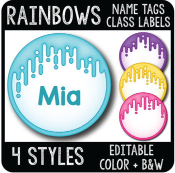 Preview of FREE Rainbow Name Tags, Circle Cubby and Locker Labels, Bulletin Board Decor