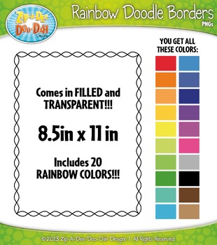 Preview of FREE Rainbow Skinny Doodle Border Frames {Zip-A-Dee-Doo-Dah Designs}
