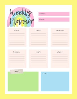 Preview of FREE Rainbow Weekly Planner