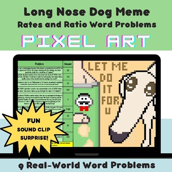 Preview of Rates & Ratio Word Problems | Long Nose Dog Meme Mystery Pixel Art with Audio