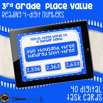 Preview of FREE Reading 4-Digit Numbers Digital Task Cards Distance Learning Boom Cards