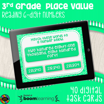 Preview of FREE Reading 6-Digit Numbers Digital Task Cards Distance Learning Boom Cards
