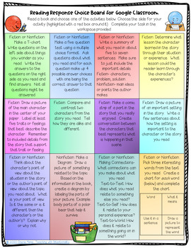 FREE Reading Choice Board & Templates for Response to Reading Digital