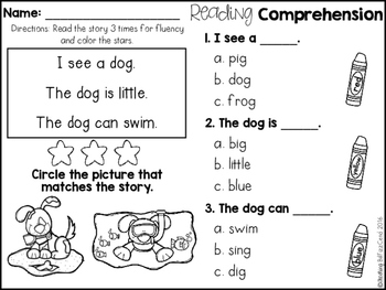 free kindergarten reading comprehension for beginning readers multiple choice