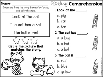 free kindergarten reading comprehension for beginning readers multiple choice