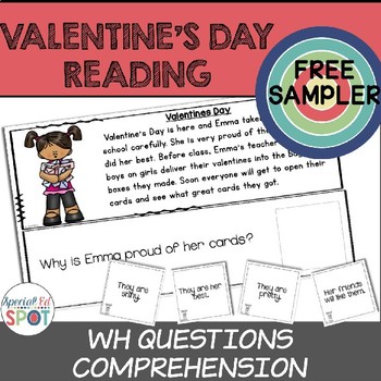 Preview of FREE Reading Comprehension: WH Questions VALENTINES DAY (Special Education)