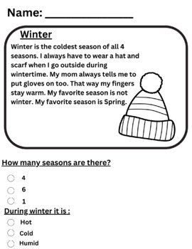 Preview of FREE - Reading Comprehension Worksheet (Winter)
