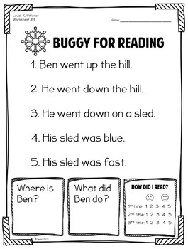 Winter Fluency Passages Kindergarten First Grade Sentence 